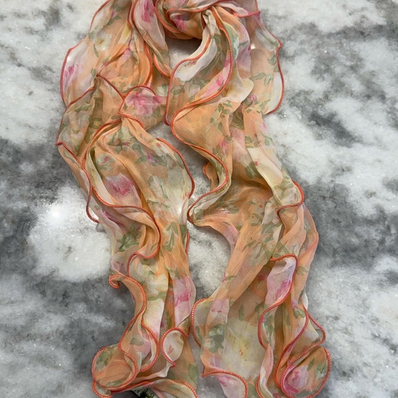 Ralph Lauren Accessories - Ralph Lauren 100% Silk Floral Ruffle Scarf Twilly in Pink and Orange
